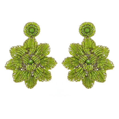 Neon Green Blossom Handmade Crochet Large Earrings