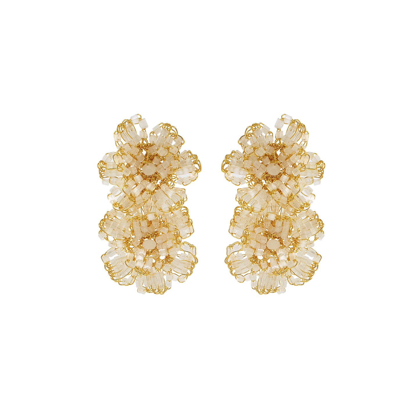 White & Gold Flora Duo Handmade Crochet Earrings