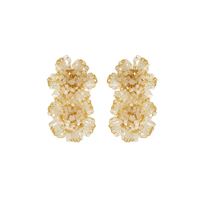 White & Gold Flora Duo Handmade Crochet Earrings