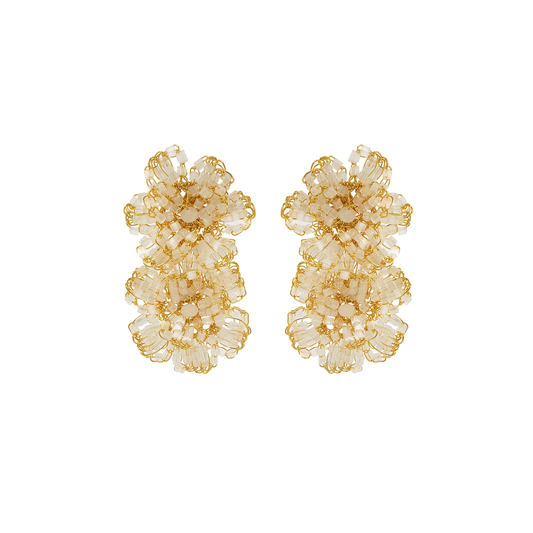 White & Gold Flora Duo Handmade Crochet Earrings