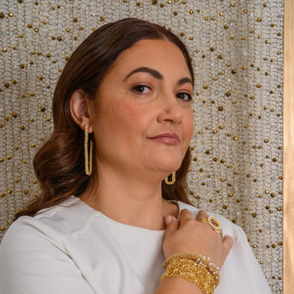 Pearl & Gold Lilo Hoops Handmade Crochet Earrings