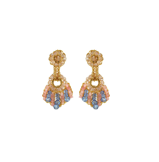 Dangle-Blue-Pink-Orange-Gold-Sea-Shell-Drop-Handmade-Crochet-Earrings-18k-gold-filled-wire-hypoallergenic-lightweight-statement-soul-collection