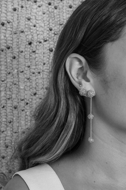 Dangle-Gold-Dome-Trio-Cascade-Handmade-Crochet-Earrings-Model-18k-gold-filled-wire-hypoallergenic-lightweight-statement-brazilian-soul-collection