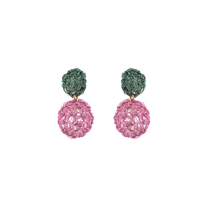 Dangle-Green-Pink-Gold-Spheres-Duo-Drop-Handmade-Crochet-Earrings-18k-gold-filled-wire-hypoallergenic-lightweight-statement-brazilian-soul-collection