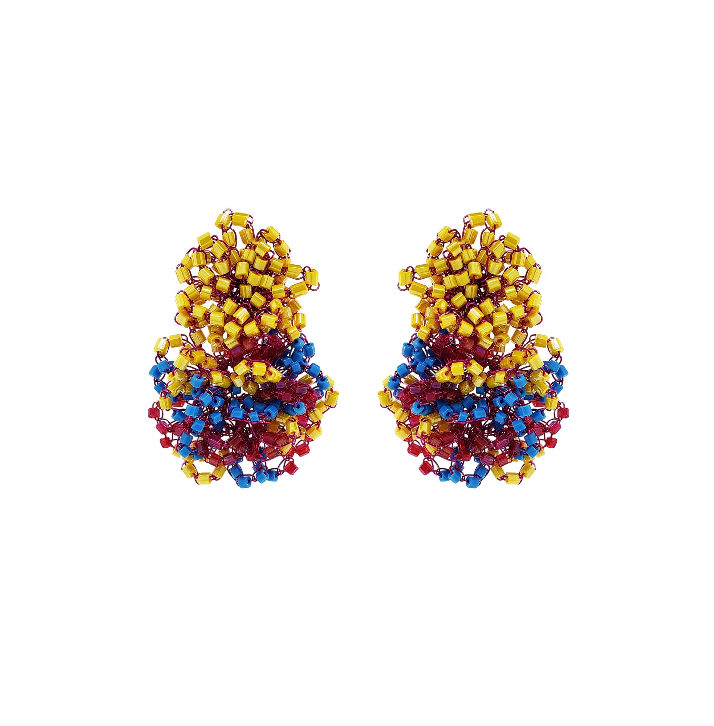 Double-Flower-Blue-Fuchsia-Yellow-Gold-Agnes-Drop-Handmade-Crochet-Earrings-18k-gold-filled-wire-hypoallergenic-lightweight-statement-brazilian-soul-collection