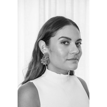 Double-Flower-Gold-Agnes-Drop-Handmade-Crochet-Earrings-Model-18k-gold-filled-wire-hypoallergenic-lightweight-statement-brazilian-soul-collection