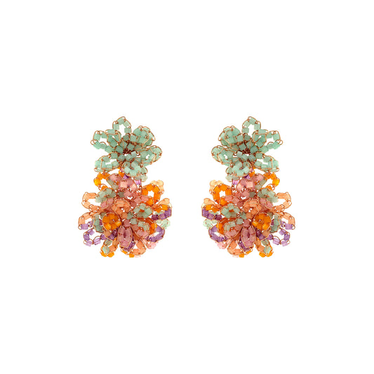 Double-Flower-Green-Pink-Purple-Orange-Gold-Agnes-Drop-Handmade-Crochet-Earrings-18k-gold-filled-wire-hypoallergenic-lightweight-statement-brazilian-soul-collection