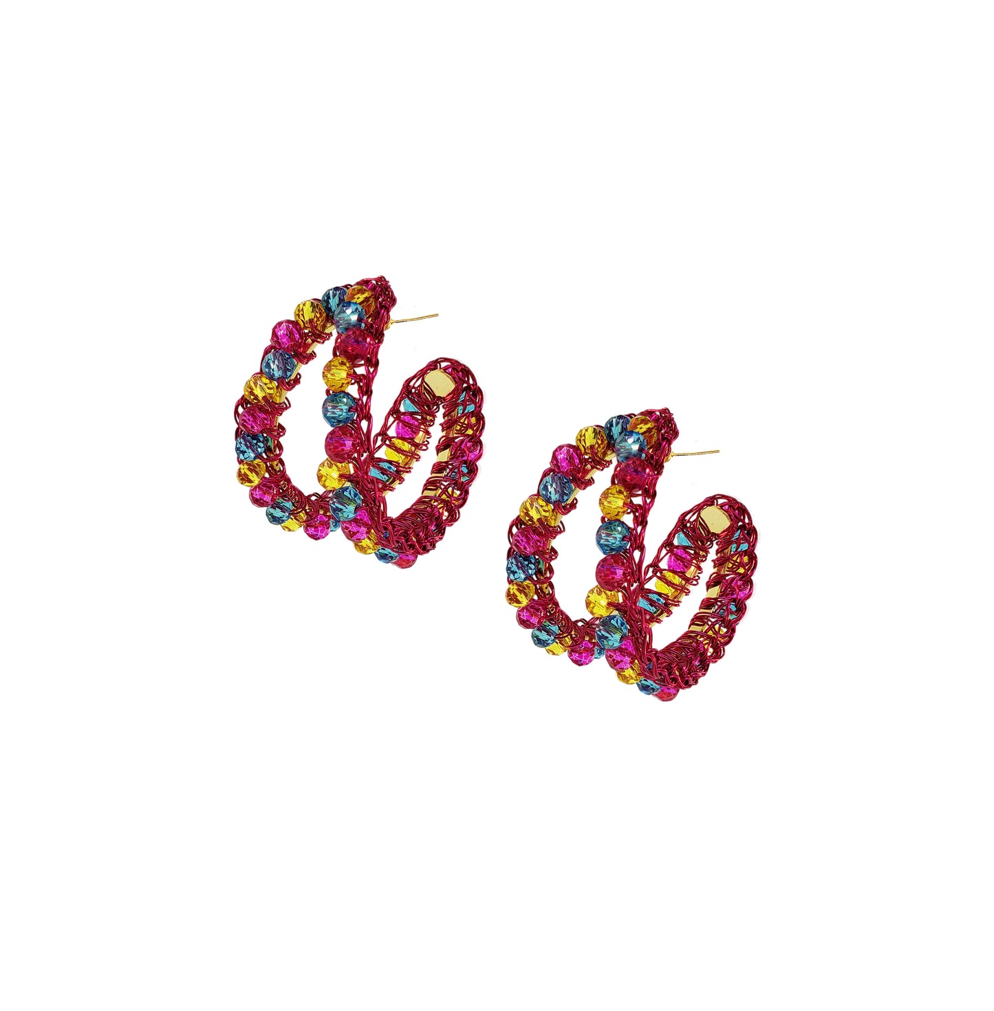 Double-Hoop-Blue-Fuchsia-Yellow-Gold-Nina-Maxi-Handmade-Crochet-Earrings-18k-gold-filled-wire-hypoallergenic-lightweight-statement-brazilian-soul-collection