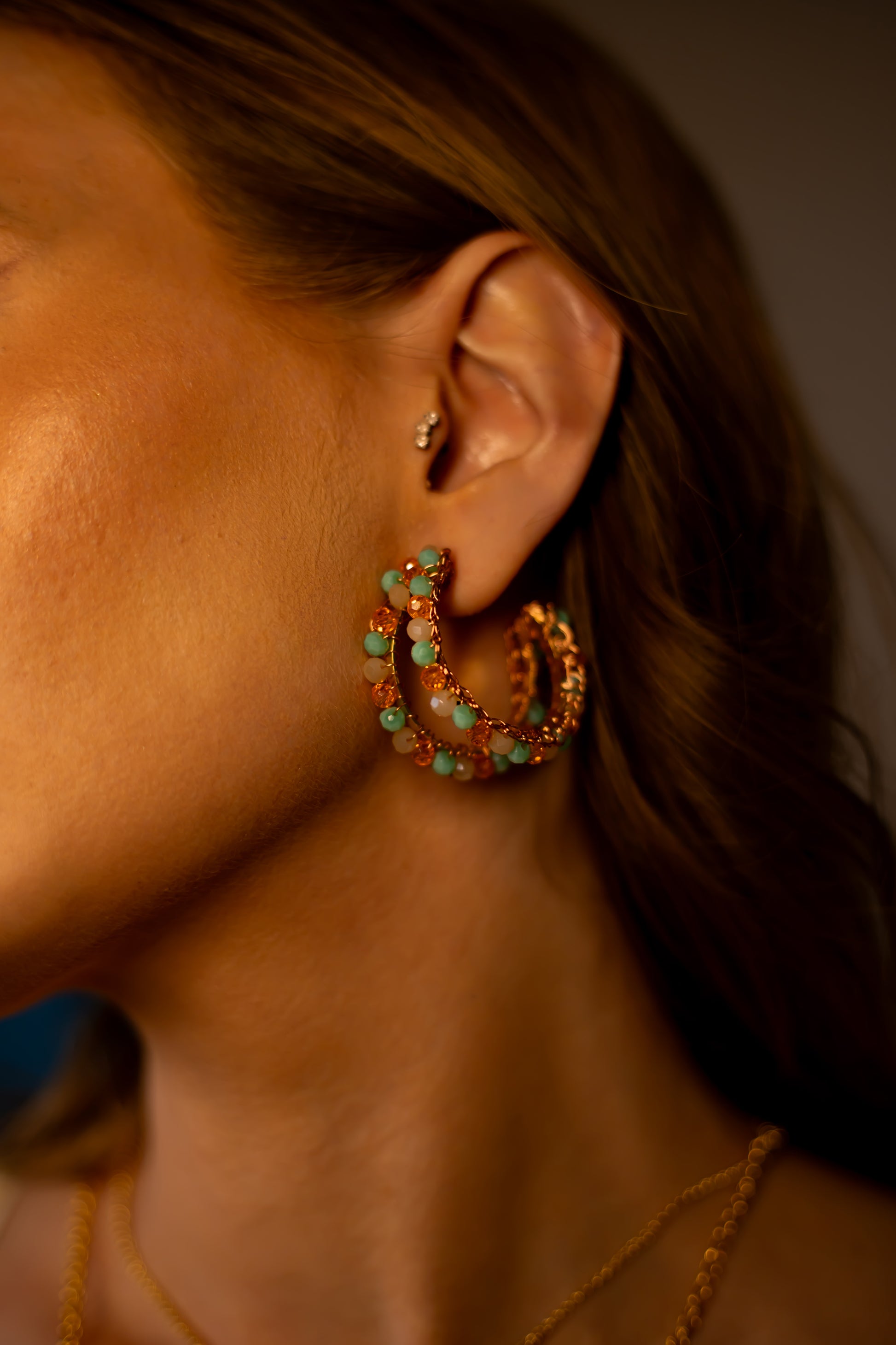 Double-Hoop-Green-Orange-Beige-Gold-Nina-Maxi-Handmade-Crochet-Earrings-model-18k-gold-filled-wire-hypoallergenic-lightweight-statement-brazilian-soul-collection