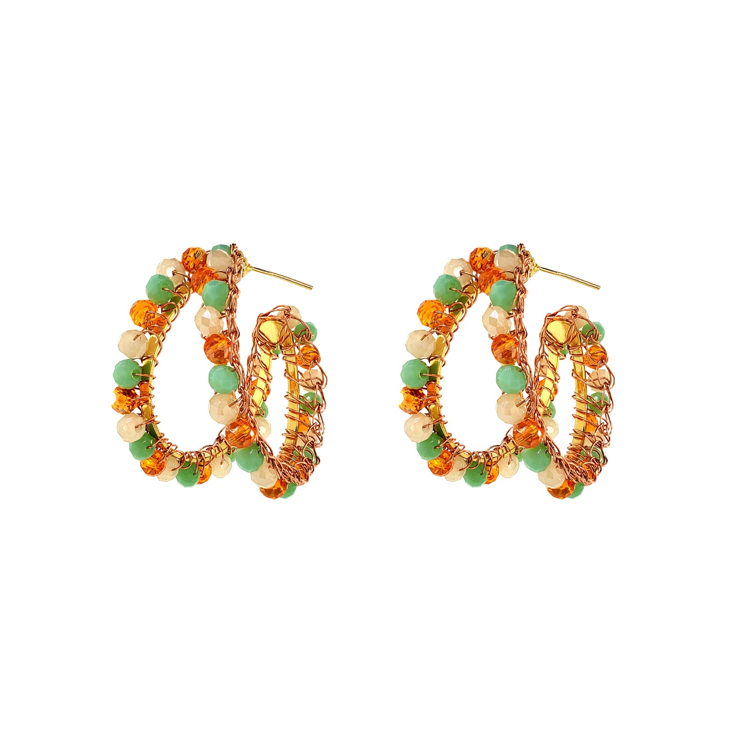 Double-Hoop-Green-Orange-Beige-Gold-Nina-Maxi-Handmade-Crochet-Earrings-18k-gold-filled-wire-hypoallergenic-lightweight-statement-brazilian-soul-collection