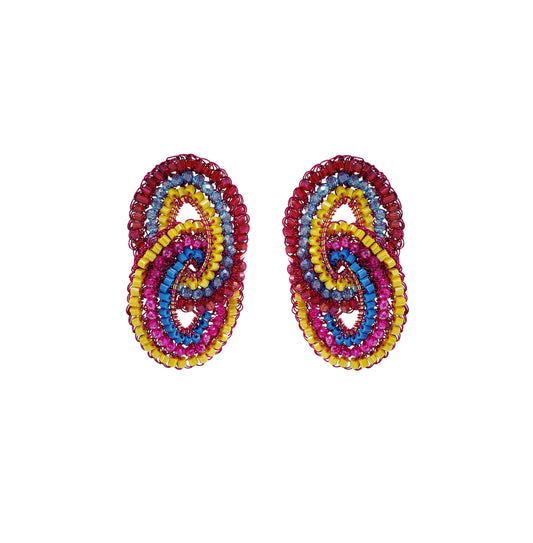 Double-Mandala-Blue-Fuchsia-Yellow-Gold-Kai-Duo-Cascade-Handmade-Crochet-Earrings-18k-gold-filled-wire-hypoallergenic-lightweight-statement-brazilian-soul-collection