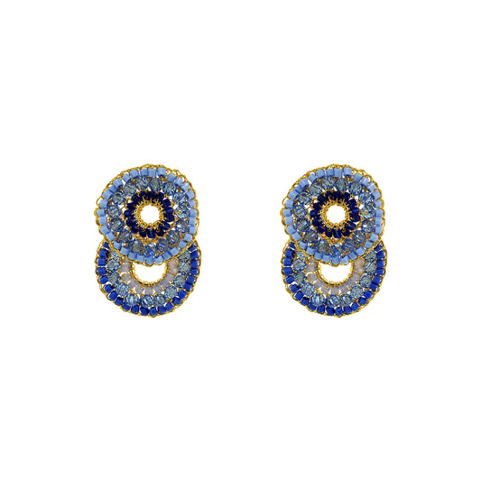 Double-Mandala-Blue-Gold-Gush-Cascade-Handmade-Crochet-Earrings-18k-gold-filled-wire-hypoallergenic-lightweight-statement-soul-collection