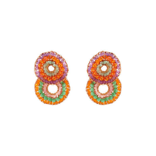 Double-Mandala-Green-Pink-Purple-Orange-Gold-Gush-Cascade-Handmade-Crochet-Earrings-18k-gold-filled-wire-hypoallergenic-lightweight-statement-brazilian-soul-collection