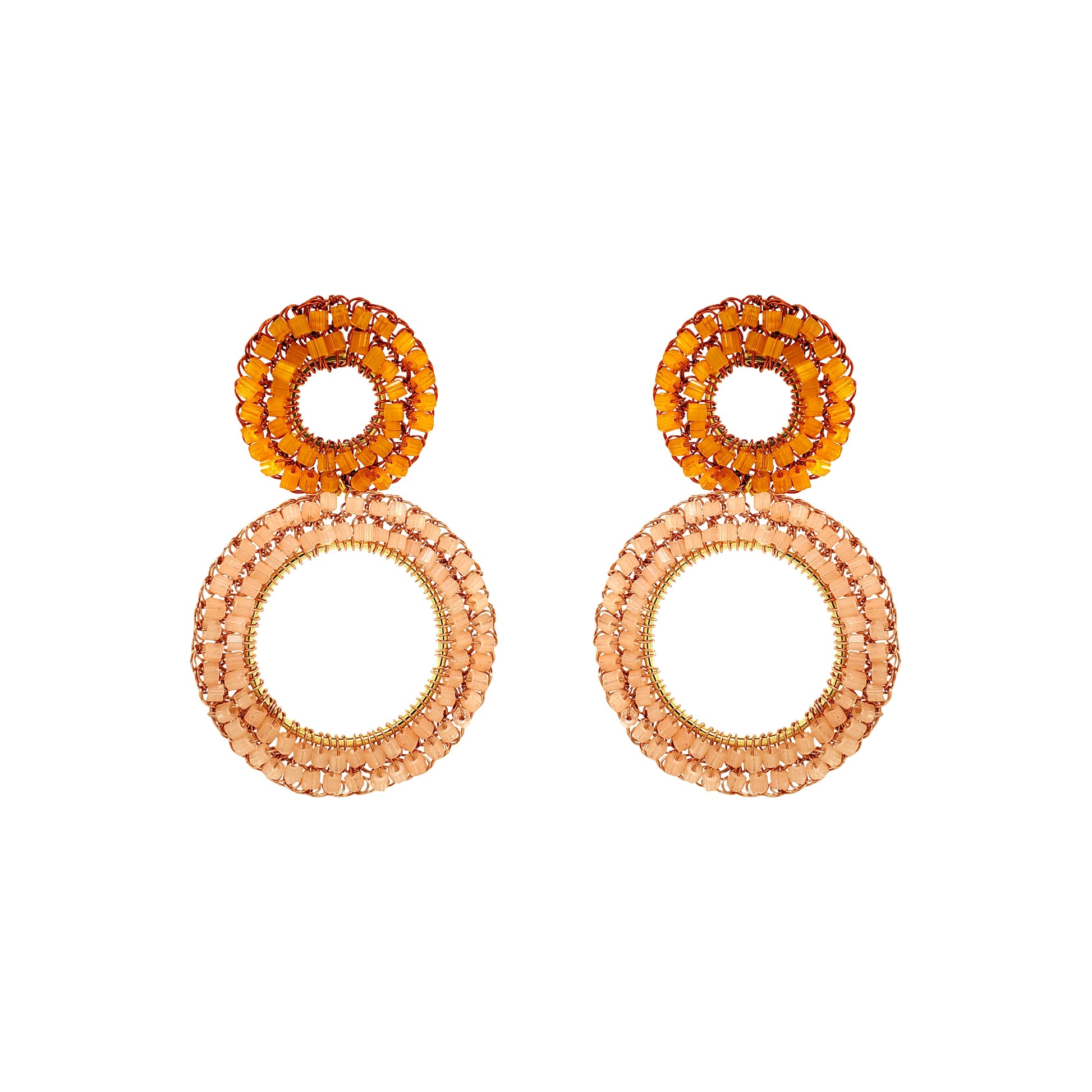 Double-Mandala-Orange-Gold-Nyx-Drop-Handmade-Crochet-Earrings-18k-gold-filled-wire-hypoallergenic-lightweight-statement-brazilian-soul-collection