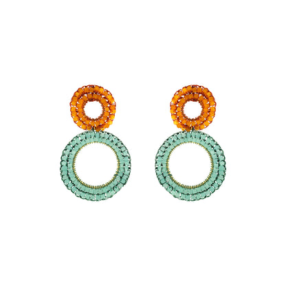 Double-Mandala-Orange-Turquoise-Green-Gold-Nyx-Drop-Handmade-Crochet-Earrings-18k-gold-filled-wire-hypoallergenic-lightweight-statement-brazilian-soul-collection