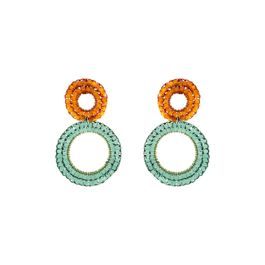 Double-Mandala-Orange-Turquoise-Green-Gold-Nyx-Drop-Handmade-Crochet-Earrings-18k-gold-filled-wire-hypoallergenic-lightweight-statement-brazilian-soul-collection
