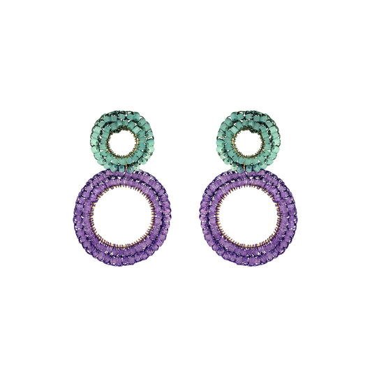Double-Mandala-Turquoise-Green-Purple-Gold-Nyx-Drop-Handmade-Crochet-Earrings-18k-gold-filled-wire-hypoallergenic-lightweight-statement-brazilian-soul-collection