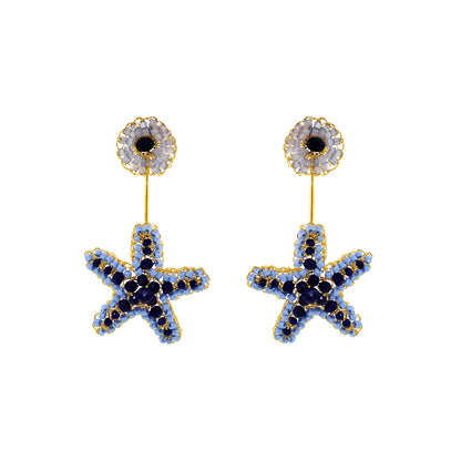 Drop-Blue-Gold-Sea-Star-Dangle-Handmade-Crochet-Earrings-18k-gold-filled-wire-hypoallergenic-lightweight-statement-soul-collection