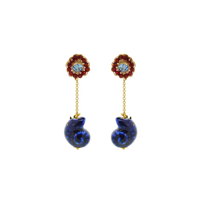 Drop-Blue-Red-Orange-Gold-Sea-Shell-Dangle-Handmade-Crochet-Earrings-18k-gold-filled-wire-hypoallergenic-lightweight-statement-soul-collection