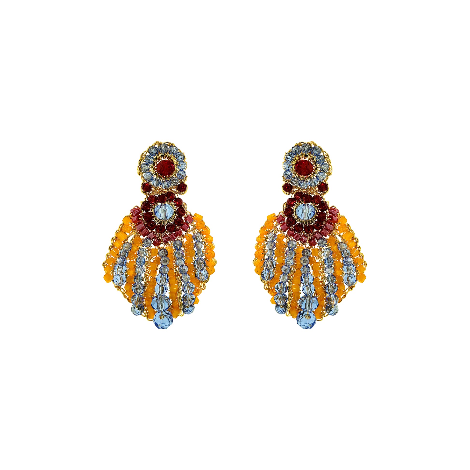 Drop-Blue-Red-Orange-Gold-Sea-Shell-Handmade-Crochet-Earrings-18k-gold-filled-wire-hypoallergenic-lightweight-statement-soul-collection