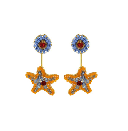 Drop-Blue-Red-Orange-Gold-Sea-Star-Dangle-Handmade-Crochet-Earrings-18k-gold-filled-wire-hypoallergenic-lightweight-statement-soul-collection