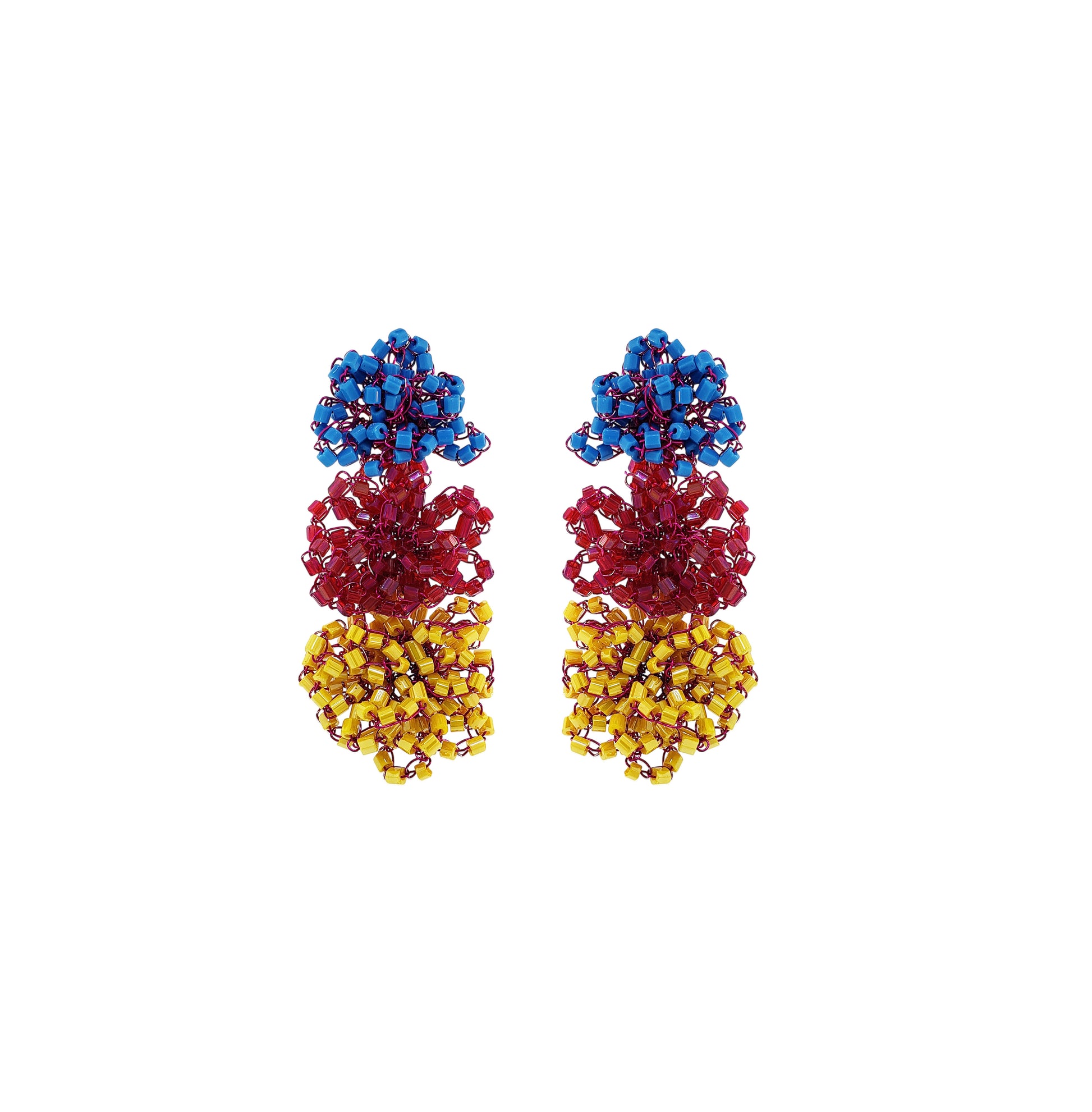 Drop-Blue-Yellow-Fuchsia-Drizzle-Cascade-Handmade-Crochet-Earrings-18k-gold-filled-wire-hypoallergenic-lightweight-statement-brazilian-soul-collection