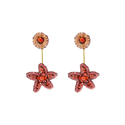 Drop-Coral-Red-Orange-Gold-Sea-Star-Dangle-Handmade-Crochet-Earrings-18k-gold-filled-wire-hypoallergenic-lightweight-statement-soul-collection