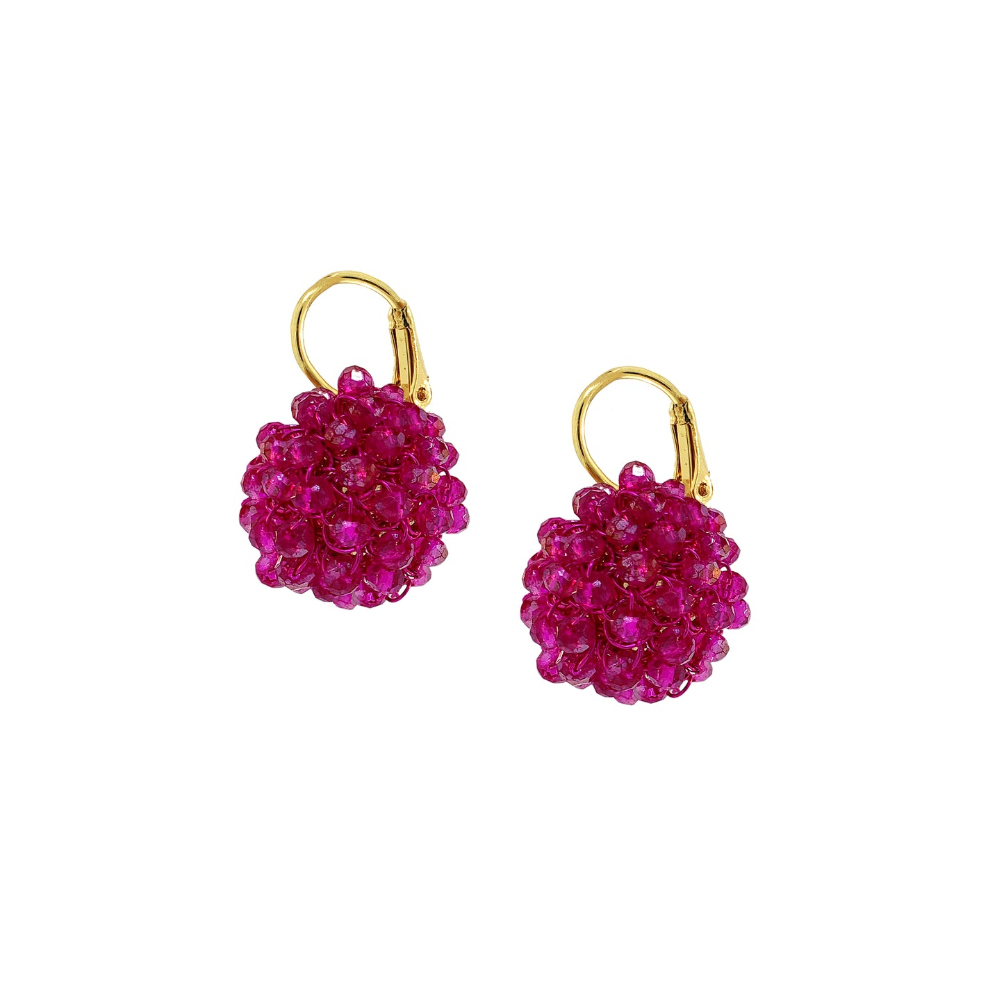Drop-Electric-Fuchsia-Gold-Mini-Crystal-Sphere-Handmade-Crochet-Earrings-18k-gold-filled-wire-hypoallergenic-lightweight-statement-brazilian-soul-collection