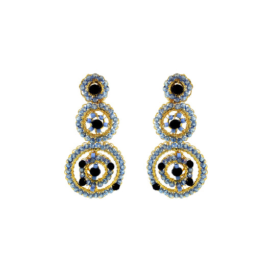 Drop-Geometric-Blue-Gold-Chronos-Trio-Handmade-Crochet-Earrings-18k-gold-filled-wire-hypoallergenic-lightweight-statement-soul-collection