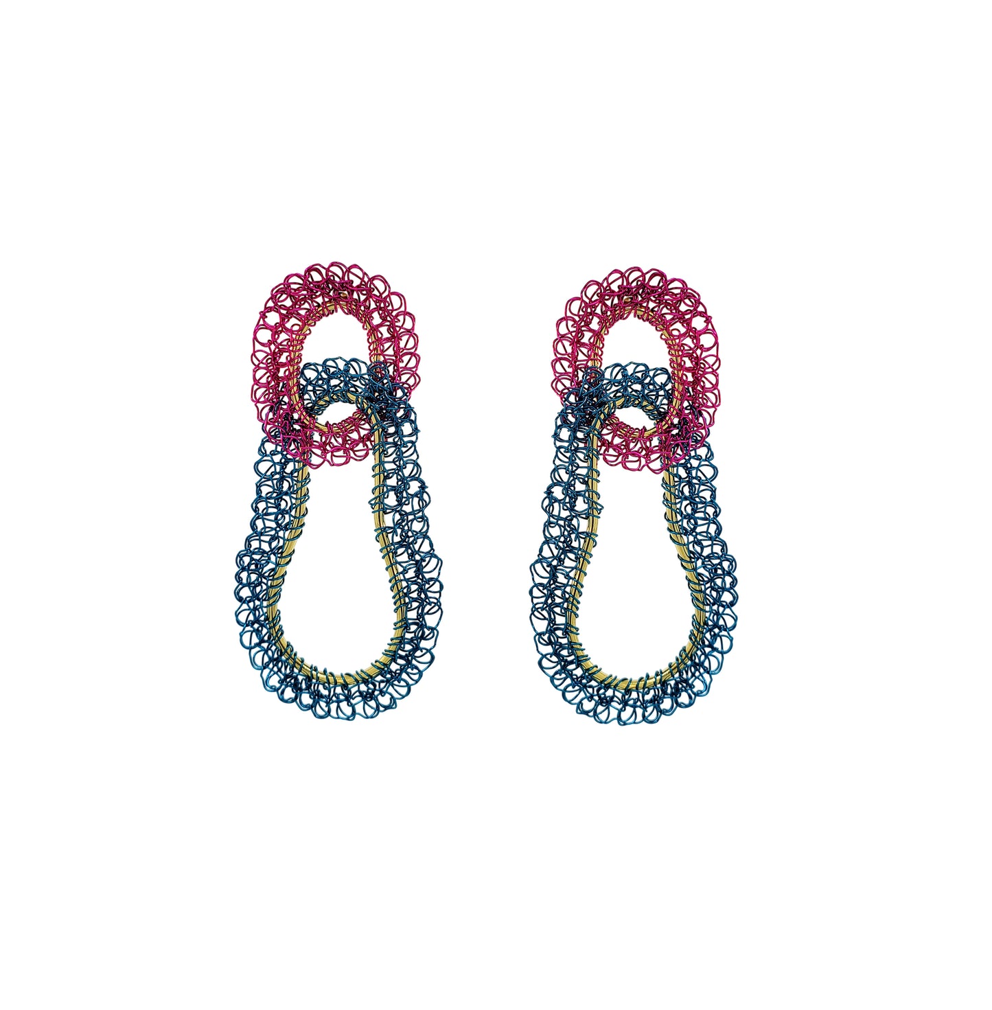 Drop-Geometric-Blue-Pink-Gold-Artemis-Duo-Handmade-Crochet-Earrings-18k-gold-filled-wire-hypoallergenic-lightweight-statement-brazilian-soul-collection