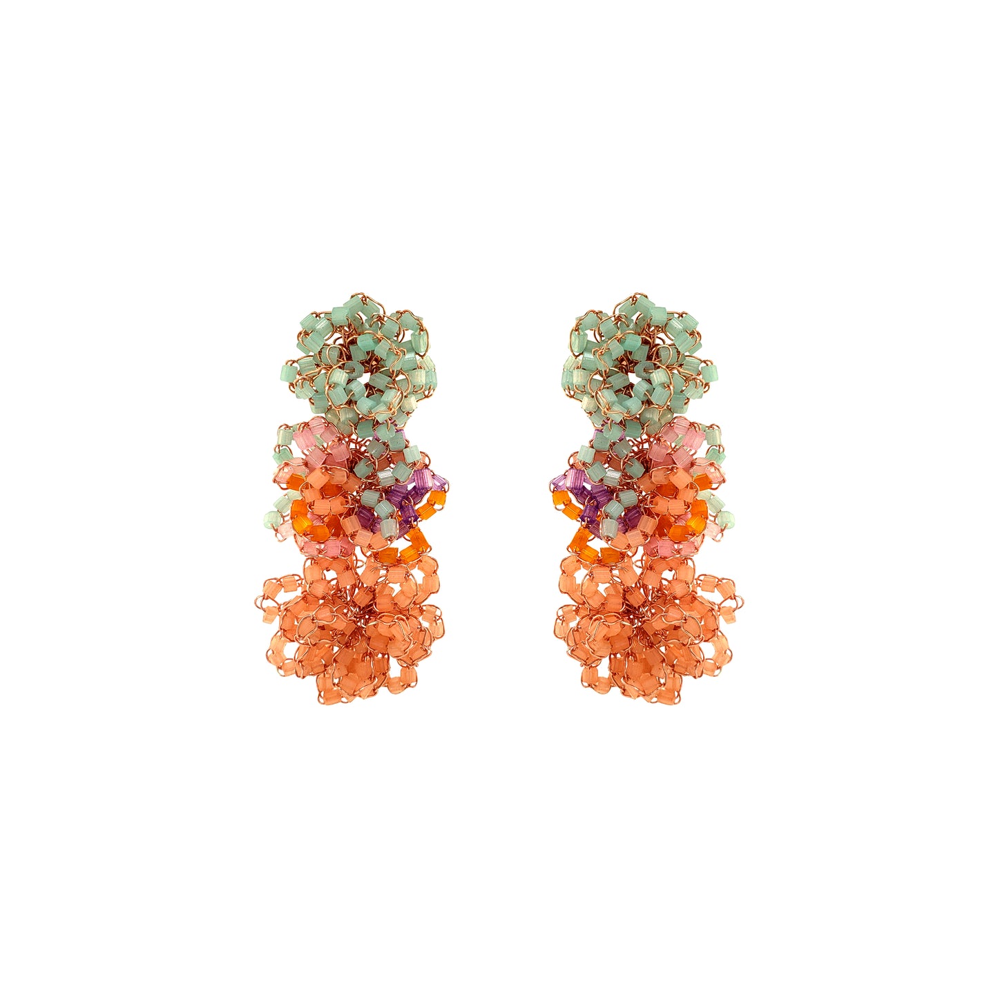 Drop-Green-Pink-Purple-Orange-Drizzle-Cascade-Handmade-Crochet-Earrings-18k-gold-filled-wire-hypoallergenic-lightweight-statement-brazilian-soul-collection