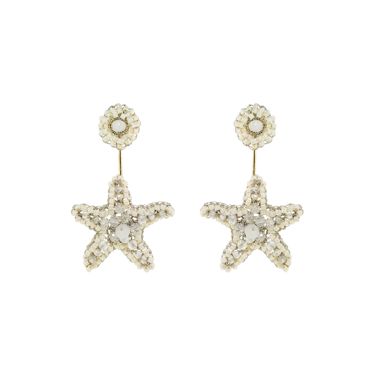 Drop-Raffia-Beige-Gold-Sea-Star-Dangle-Handmade-Crochet-Earrings-18k-gold-filled-wire-hypoallergenic-lightweight-statement-soul-collection