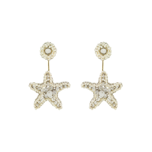 Drop-Raffia-Beige-Gold-Sea-Star-Dangle-Handmade-Crochet-Earrings-18k-gold-filled-wire-hypoallergenic-lightweight-statement-soul-collection