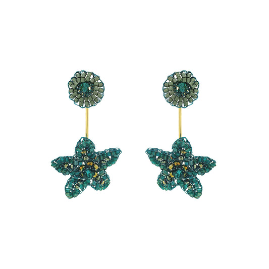 Drop-Teal-Green-Gold-Sea-Star-Dangle-Handmade-Crochet-Earrings-18k-gold-filled-wire-hypoallergenic-lightweight-statement-soul-collection