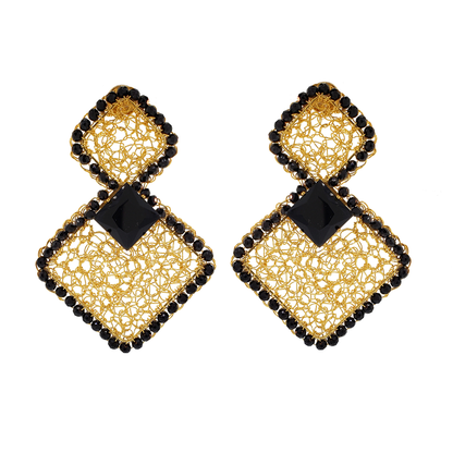 Black Onyx & Gold Prisma Triangle Drop Handmade Earrings