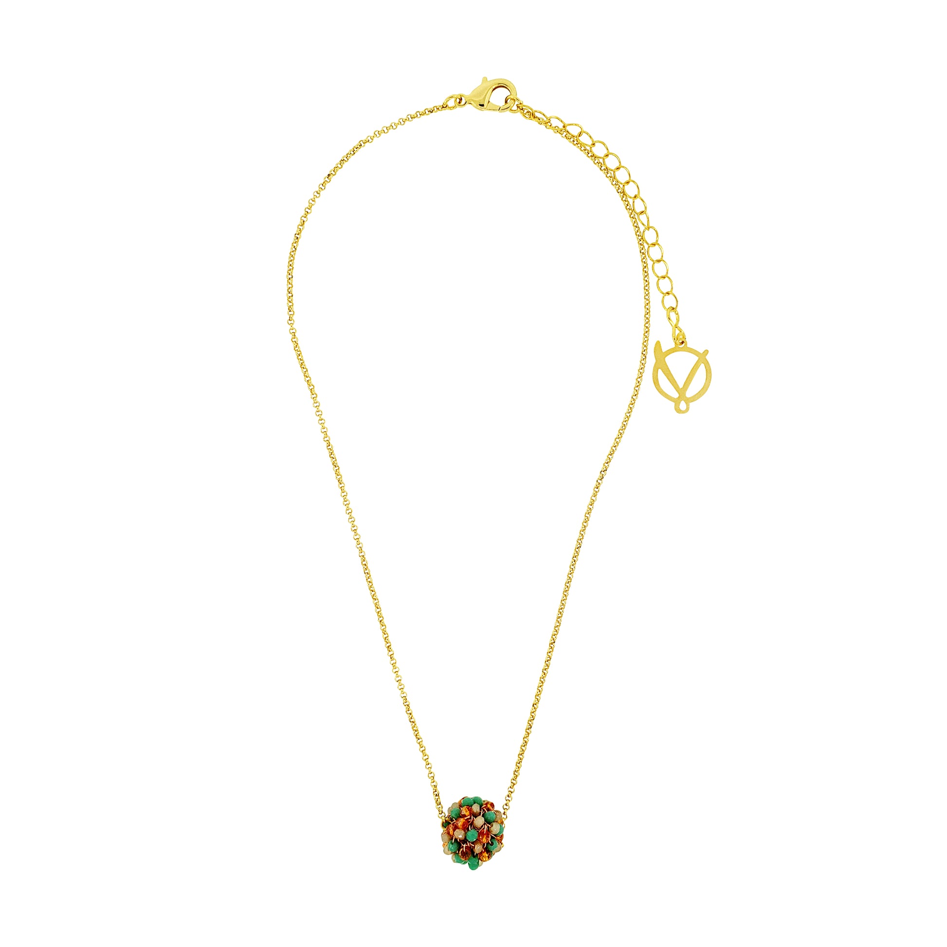Electric-Green-Pink-Purple-Orange-Gold-Mini-Crystal-Sphere-Maya-Handmade-Crochet-Necklace-18k-gold-filled-wire-hypoallergenic-lightweight-statement-brazilian-soul-collection