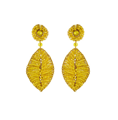 Electric-Yellow-Leaf-Mini-Handmade-Crochet-Earrings-18k-gold-filled-wire-hypoallergenic-lightweight-statement-brazilian-soul-collection