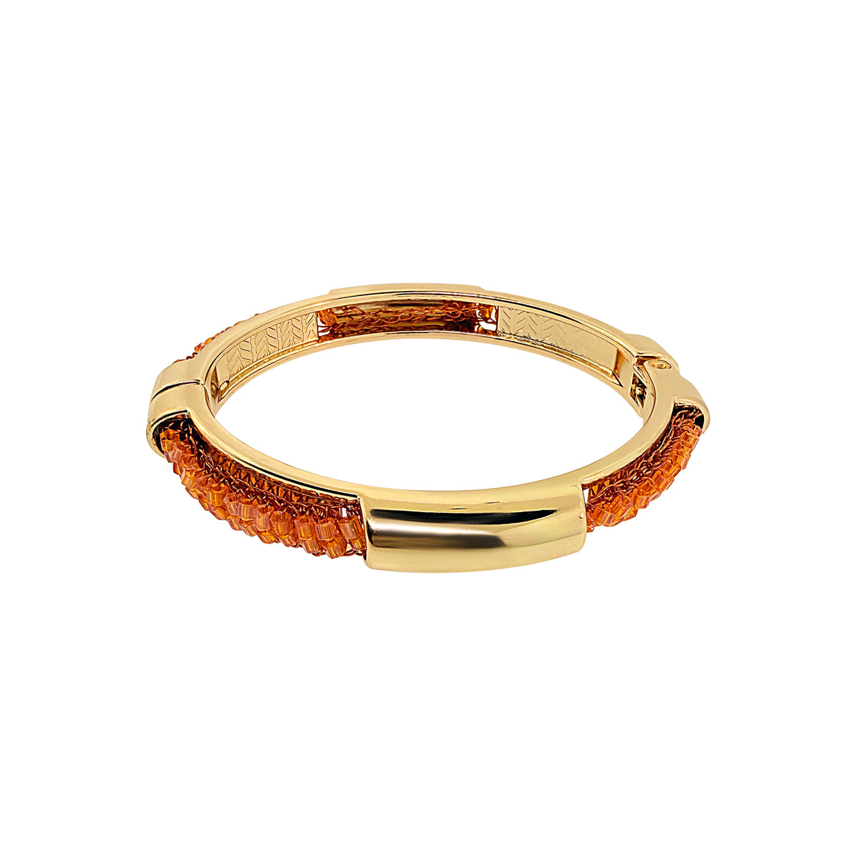 Flamme Mix Icon Bangle Bracelet, handmade crochet bangle, orange beaded bracelet, 18k gold-filled bracelet, Brazilian artisan jewelry, gold-tone bangle, lightweight stacking bracelet, Eclosion Collection, Lavish by Tricia Milaneze.