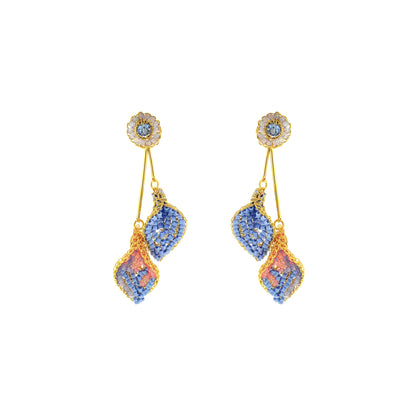 Floral-Light-Pink-Blue-Gold-Tulip-Duo-Dangle-Handmade-Crochet-Earrings-18k-gold-filled-wire-hypoallergenic-lightweight-statement-soul-collection