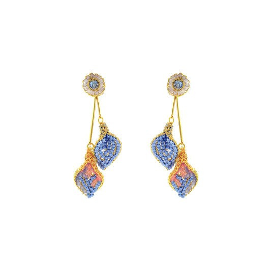 Floral-Light-Pink-Blue-Gold-Tulip-Duo-Dangle-Handmade-Crochet-Earrings-18k-gold-filled-wire-hypoallergenic-lightweight-statement-soul-collection