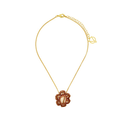 Flower-Bronze-Amber-Beige-Gold-Cowrie-Handmade-Crochet-Necklace-18k-gold-filled-wire-hypoallergenic-lightweight-statement-soul-collection