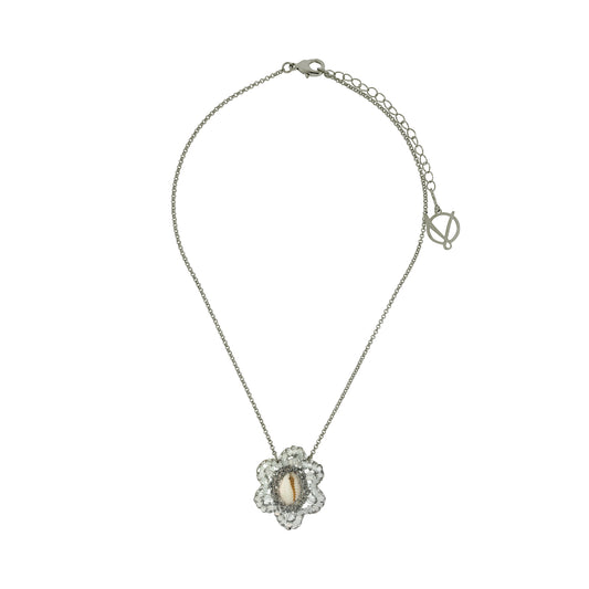 Flower-Cream-White-Silver-Cowrie-Handmade-Crochet-Necklace-18k-gold-filled-wire-hypoallergenic-lightweight-statement-soul-collection