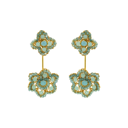 Flower-Drop-Aqua-Blue-Gold-Poppy-Dangle-Handmade-Crochet-Earrings-18k-gold-filled-wire-hypoallergenic-lightweight-statement-soul-collection