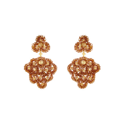 Flower-Drop-Bronze-Amber-Gold-Poppy-Cascade-Handmade-Crochet-Earrings-18k-gold-filled-wire-hypoallergenic-lightweight-statement-soul-collection