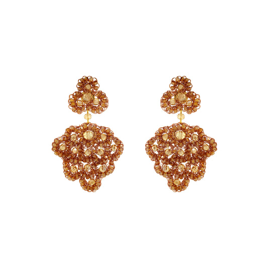 Flower-Drop-Bronze-Amber-Gold-Poppy-Cascade-Handmade-Crochet-Earrings-18k-gold-filled-wire-hypoallergenic-lightweight-statement-soul-collection