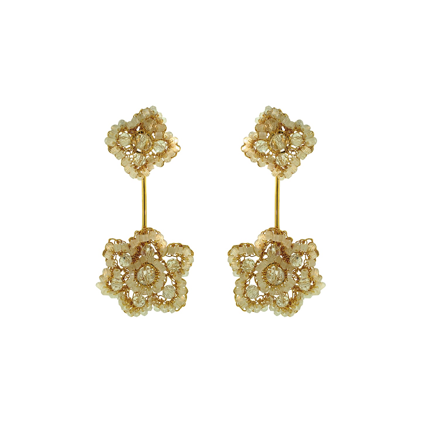Flower-Drop-Cream-White-Gold-Poppy-Dangle-Handmade-Crochet-Earrings-18k-gold-filled-wire-hypoallergenic-lightweight-statement-soul-collection