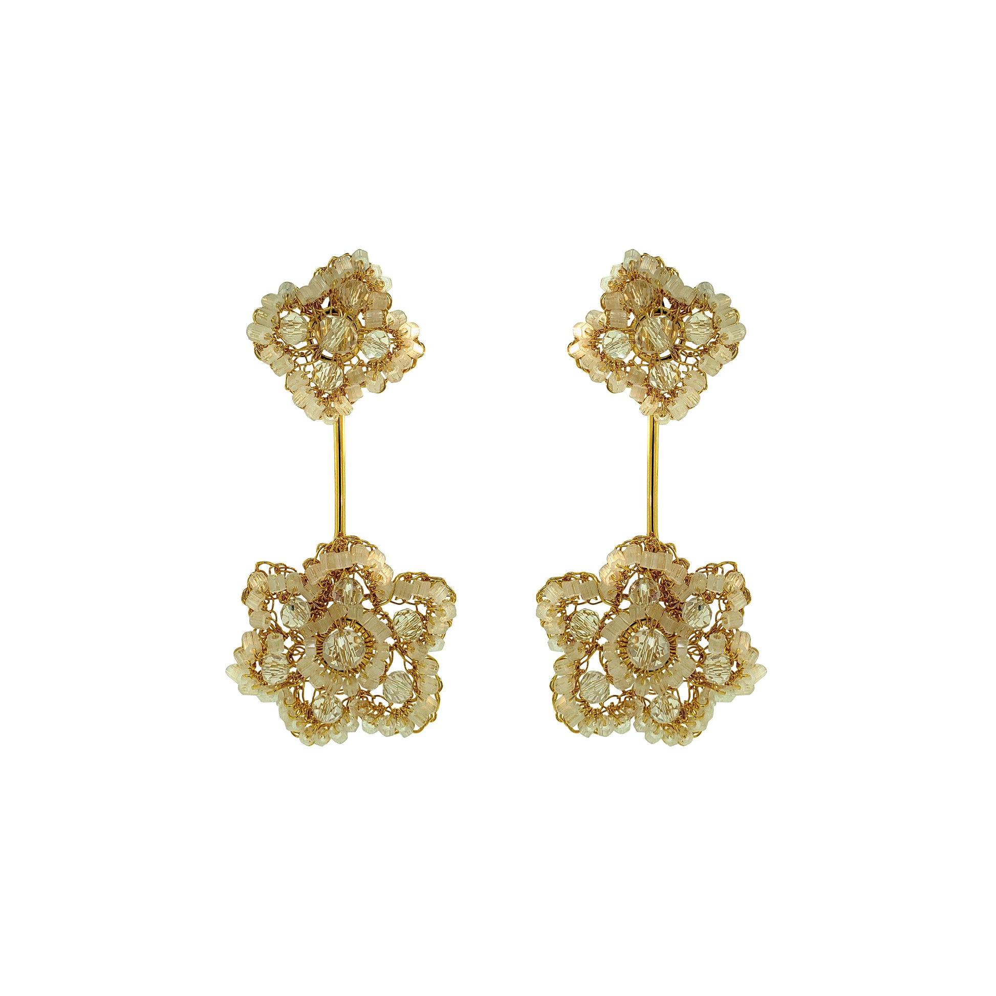 Flower-Drop-Cream-White-Gold-Poppy-Dangle-Handmade-Crochet-Earrings-18k-gold-filled-wire-hypoallergenic-lightweight-statement-soul-collection
