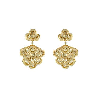Flower-Drop-White-Cream-Gold-Poppy-Cascade-Handmade-Crochet-Earrings-18k-gold-filled-wire-hypoallergenic-lightweight-statement-soul-collection