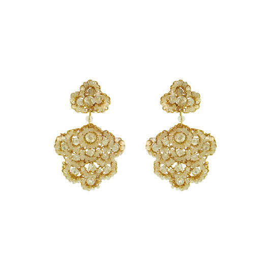 Flower-Drop-White-Cream-Gold-Poppy-Cascade-Handmade-Crochet-Earrings-18k-gold-filled-wire-hypoallergenic-lightweight-statement-soul-collection