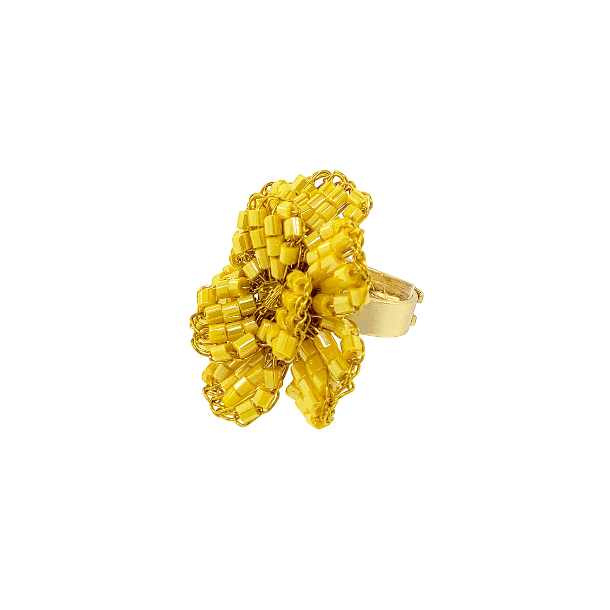 Flower-Electric-Yellow-Blossom-Handmade-Crochet-Ring-18k-gold-filled-wire-hypoallergenic-lightweight-statement-brazilian-soul-collection